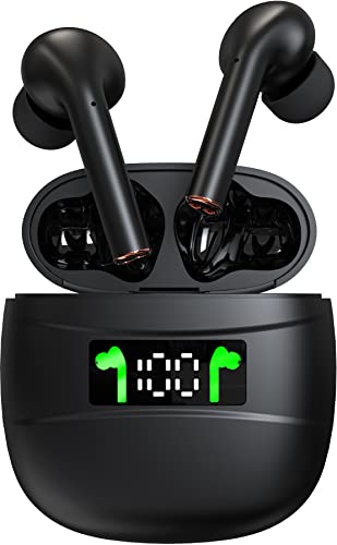 ROCXF Latest Upgrade Bluetooth 5.2 True Wireless Earbuds with Led Display Charging Case Waterproof Earbuds 30 Hours Playtime Built-in Mic Earbuds HiFi Premium Sound with Deep Bass for Sport,Black