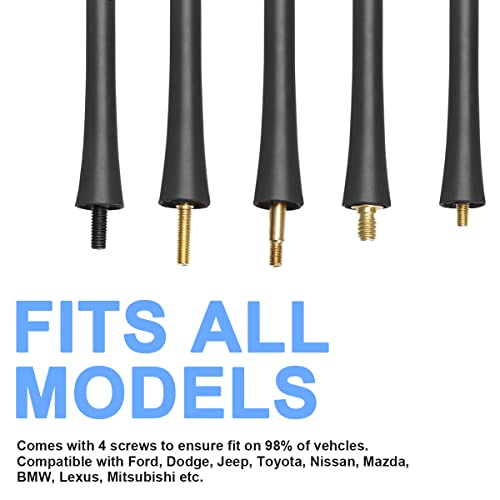 Universal Antenna Mast for Car Roof, 7 inch Flexible Rubber AM/FM Radio Antenna, Auto Replacement Accessories with Screws Adapter, Compatible for Most Car Models with Removable Antenna (Black)