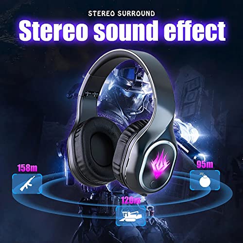 T2 Game Music Head-Mounted Bluetooth Headphone, Bluetooth 5.2 Can Support TF-Card Mode Dual Mode Luminous Headphone,9D Surround HiFi Stereo Sound, for Sports, Driving,Fitness,for iOS Android (Black)