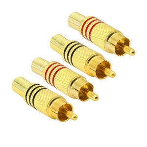 pngknyocn rca stereo connector plug with spring coax audio solderless gold plated adapter for repair speaker cables（4-pack）