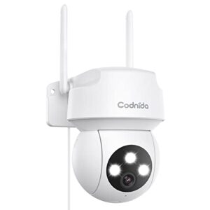 security camera outdoor, codnida pan tilt security camera 360°view, 2k ptz outdoor dome surveillance camera with motion detection,24/7 recording,smart siren,2-way audio, color night vision