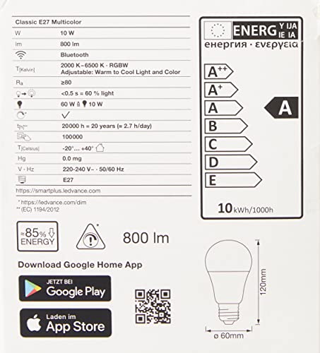 Ledvance 4060000000000 40600000000000 Smart+ Starter Kit Lighting E27 10 W Energy Efficiency Class: A (A++ -E) RGBW