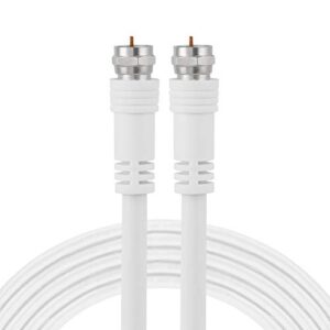 ge rg6 coaxial cable, 25 ft. f-type connectors, double shielded coax, input output, low loss coax, ideal for tv antenna, dvr, vcr, satellite receiver, cable box, home theater, white, 33604