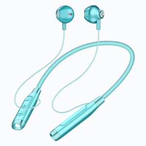 eloven neckband wireless headphones earbuds bluetooth 5.2 earphone with built-in mic flashlight noise cancelling 75hrs playtime for sports running in-ear headset for iphone 14 pro max android blue