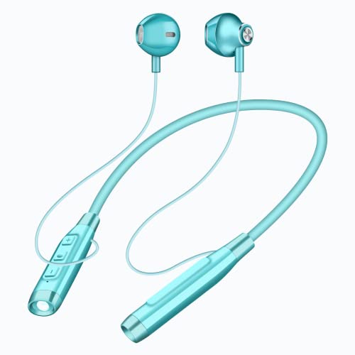 ELOVEN Neckband Wireless Headphones Earbuds Bluetooth 5.2 Earphone with Built-in Mic Flashlight Noise Cancelling 75Hrs Playtime for Sports Running in-Ear Headset for iPhone 14 Pro Max Android Blue