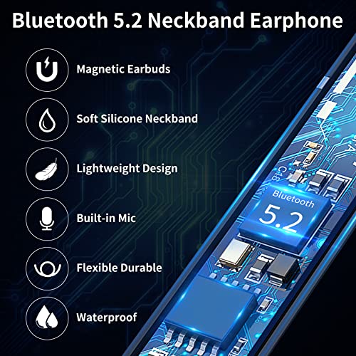 ELOVEN Neckband Wireless Headphones Earbuds Bluetooth 5.2 Earphone with Built-in Mic Flashlight Noise Cancelling 75Hrs Playtime for Sports Running in-Ear Headset for iPhone 14 Pro Max Android Blue