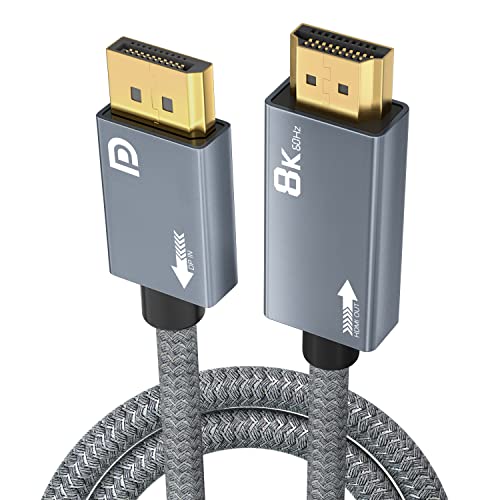 AGFINEST 8K DisplayPort to HDMI Cable[8K@60Hz,4K@144Hz,2K@240Hz], 6.6FT Unidirectional DP 1.4 to HDMI 2.1 Video Cable, Support HDR/HDCP 2.3/DSC 1.2 for PC, HP, DELL, AMD NVIDIA Graphics Card and More