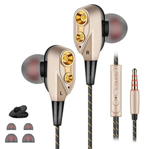 eloven 3.5mm hi-res audio earphone deep bass stereo sound wired earbuds noise isolation headphones in-ear headset with mic volume control music sports earphones for iphone samsung streamer gold