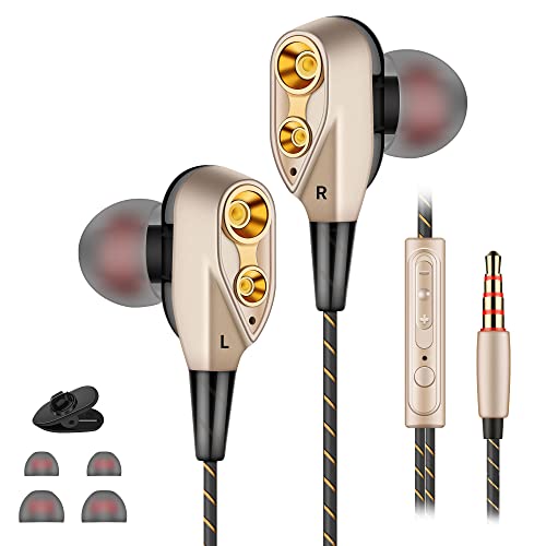 ELOVEN 3.5mm Hi-Res Audio Earphone Deep Bass Stereo Sound Wired Earbuds Noise Isolation Headphones in-Ear Headset with Mic Volume Control Music Sports Earphones for iPhone Samsung Streamer Gold