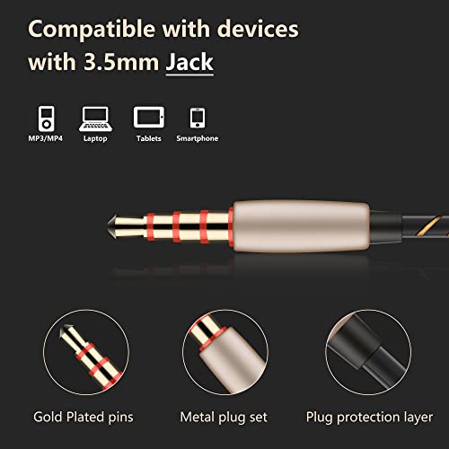 ELOVEN 3.5mm Hi-Res Audio Earphone Deep Bass Stereo Sound Wired Earbuds Noise Isolation Headphones in-Ear Headset with Mic Volume Control Music Sports Earphones for iPhone Samsung Streamer Gold