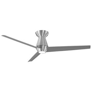 slim smart indoor and outdoor 3-blade flush mount ceiling fan 52in brushed aluminum with 3500k led light kit and remote control works with alexa, google assistant, samsung things, and ios or android app