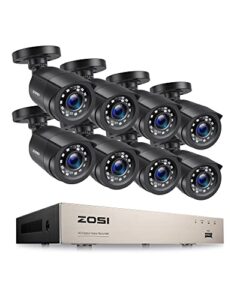 zosi h.265+ 8ch 5mp lite home security camera system outdoor indoor,5mp lite cctv dvr 8 channel, 8pcs 1080p 1920tvl surveillance bullet cameras,80ft night vision,motion alerts,remote access(no hdd)
