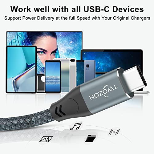Twozoh USB C to USB C Cable 100W 10FT, USB 3.2 Gen 2 X 2 20Gbps Data Transfer PD Fast Charging USB C 3.1 Type C Cable, 4K@60Hz Video Monitor Nylon Braided Cord for Thunderbolt3/4/MacBook/iPad/Galaxy