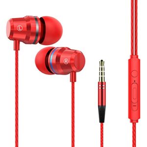 gilroy wired headphones earphones with microphone and volume control stereo heavy bass sport in ear earbuds for smart phone tablet laptop red