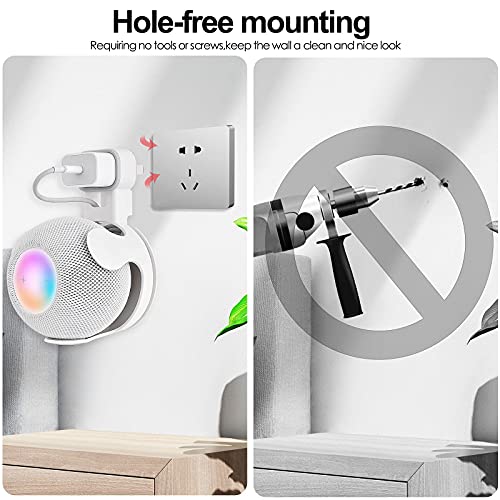 V-MORO HomePod Mini Wall Mount Holder, Outlet Mount Stand Hidden Cable Management for Apple HomePod Mini Smart Speaker Shelf Without Messy Wires Excellent Space Saving Punch-Free 2-Pack White