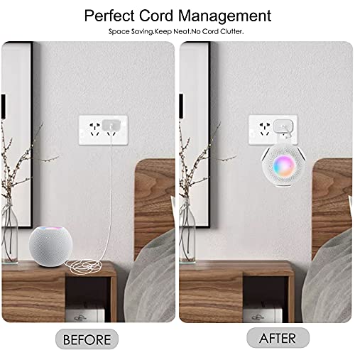 V-MORO HomePod Mini Wall Mount Holder, Outlet Mount Stand Hidden Cable Management for Apple HomePod Mini Smart Speaker Shelf Without Messy Wires Excellent Space Saving Punch-Free 2-Pack White