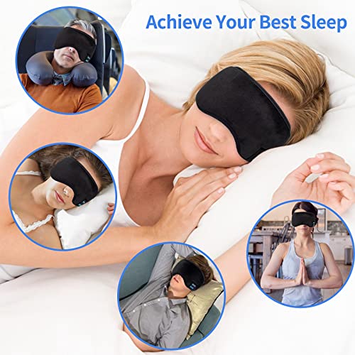 Sleep Headphones Music Sleep Eye Mask,Upgraded Travel Sleeping Headset,Sleep Eye Shades Built-in Speakers Microphone Washable (Black)