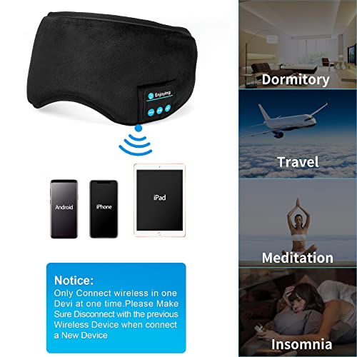 Sleep Headphones Music Sleep Eye Mask,Upgraded Travel Sleeping Headset,Sleep Eye Shades Built-in Speakers Microphone Washable (Black)