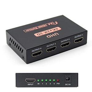hdmi splitter 1×4 , sorthol 1 in 4 out hdmi splitter audio video distributor 3d & 4k x 2k box for hdtv, stb, ps3, ps4 pro blu-ray dvd player, projector etc