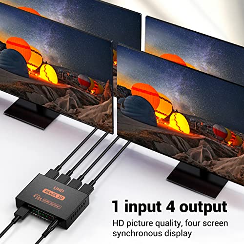 HDMI Splitter 1x4 , Sorthol 1 in 4 Out HDMI Splitter Audio Video Distributor 3D & 4K x 2K Box for HDTV, STB, PS3, PS4 Pro Blu-Ray DVD Player, Projector Etc