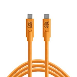 tether tools tetherpro usb-c to usb-c cable | for power delivery, fast transfer and connection between camera and computer | high visibility orange | 3 feet (.9 m)