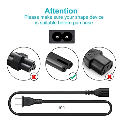 10Ft 2 Prong AC Power Cord Plug for Sony SRS-XP500 SRS-XP700 SRS-RA3000 XB72 GTK-XB60 XB90 GTK-XB5 XB7 MHC-V13 MHC-V71 Wireless Portable Speaker Replacement Charger Charging Cable Power Supply Cord