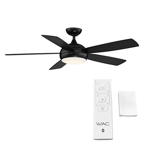 WAC Smart Fans Odyssey Indoor and Outdoor 5-Blade Ceiling Fan 54in Matte Black with 3000K LED Light Kit and Remote Control works with Alexa and iOS or Android App