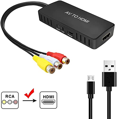 SWR RCA to HDMI Converter, Composite to HDMI Adapter Support 1080P PAL/NTSC Compatible with STB, VHS, VCR,Xbox, PS one, PS2, PS3,Blue-Ray DVD Players