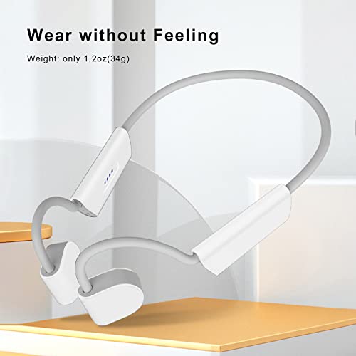 Homokasa Bone Conduction Headphones Open Ear Headphones Wireless Bluetooth 5.3 Built-in 16G Memory MP3 Built-in Mic with Headband Sweat Resistant IPX8 for Workouts and Running White (M)