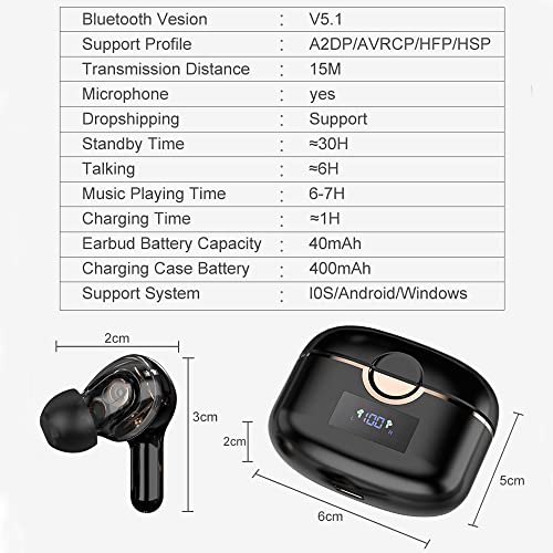 AXX Bluetooth Headphones True Wireless Earbuds Touch Control Waterproof in-Ear Earbuds with Mic for TV Smart Phone Computer Laptop Sports (White)