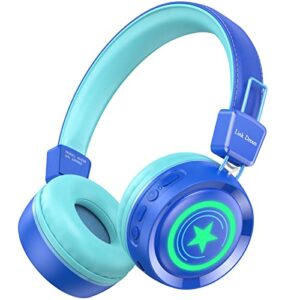 link dream kids bluetooth headphones with microphone for school on-ear headphone toddler children wireless headphone headset with led lights compatible with cellphone/computer/tablet/ipad (blue)