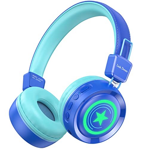 Link Dream Kids Bluetooth Headphones with Microphone for School On-Ear Headphone Toddler Children Wireless Headphone Headset with LED Lights Compatible with Cellphone/Computer/Tablet/iPad (Blue)