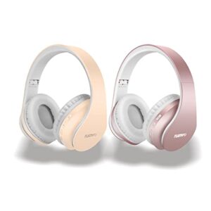tuinyo wireless headphones over ear, bluetooth headphones with microphone, foldable stereo wireless headset-rose gold/apricot