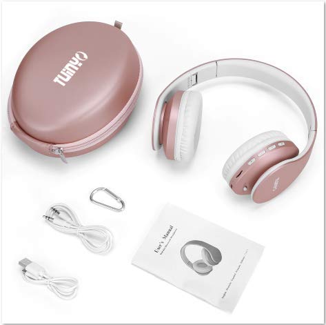 TUINYO Wireless Headphones Over Ear, Bluetooth Headphones with Microphone, Foldable Stereo Wireless Headset-Rose Gold/Apricot