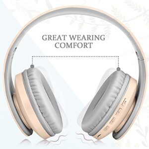 TUINYO Wireless Headphones Over Ear, Bluetooth Headphones with Microphone, Foldable Stereo Wireless Headset-Rose Gold/Apricot