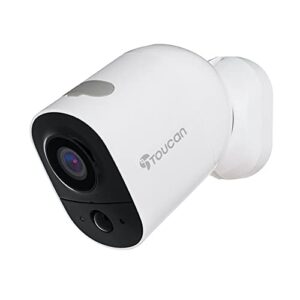 toucan wireless indoor/outdoor battery powered security camera, weatherproof, night vision, ai motion detection, 2-way audio, works with alexa & google home, 1080p, no subscription or hub required