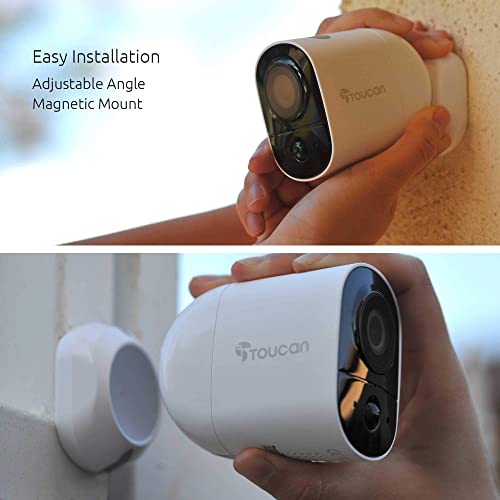 TOUCAN Wireless Indoor/Outdoor Battery Powered Security Camera, Weatherproof, Night Vision, AI Motion Detection, 2-Way Audio, Works with Alexa & Google Home, 1080P, No Subscription or Hub Required