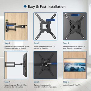 BONTEC Full Motion Articulating Arm TV Wall Mount for 13-43 Inch LED LCD OLED TVs, Tilt, Swivel & 360°Extension Rotation TV Monitor Wall Mount up to 44lbs, Max VESA 200x200mm, Bubble Level, Cable Ties