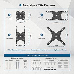 BONTEC Full Motion Articulating Arm TV Wall Mount for 13-43 Inch LED LCD OLED TVs, Tilt, Swivel & 360°Extension Rotation TV Monitor Wall Mount up to 44lbs, Max VESA 200x200mm, Bubble Level, Cable Ties