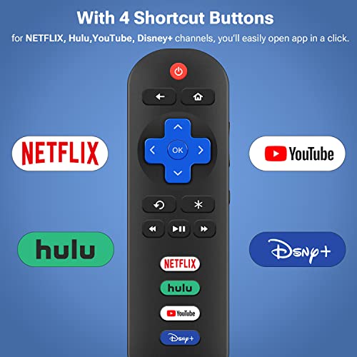 Gvirtue Remote Control Replacement for All Roku TV, Compatible for TCL, Hisense, Sharp, Insignia, ONN, Element, Westinghouse, Philips Roku Series Smart TVs, with Netflix, Hulu, YouTube, Disney+