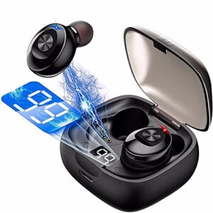 earbuds mini headphones headset, hi-fi stereo in-ear earphones with 300mah charging case, touch control, ipx5 waterproof with led display built-in mic for sports, workout, gym