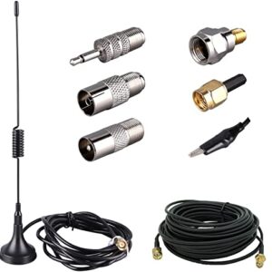 75 ohm FM Antenna, Outdoor FM Antenna WiFi Stereo TV Antenna Indoor, 1.5m SMA-Male Connector Magnetic Transmitter Antenna Cable, 16.4Ft Antenna Extension Cable with 6pcs Antenna Adapter