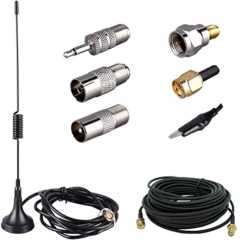 75 ohm FM Antenna, Outdoor FM Antenna WiFi Stereo TV Antenna Indoor, 1.5m SMA-Male Connector Magnetic Transmitter Antenna Cable, 16.4Ft Antenna Extension Cable with 6pcs Antenna Adapter