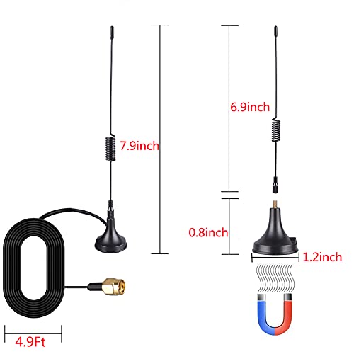 75 ohm FM Antenna, Outdoor FM Antenna WiFi Stereo TV Antenna Indoor, 1.5m SMA-Male Connector Magnetic Transmitter Antenna Cable, 16.4Ft Antenna Extension Cable with 6pcs Antenna Adapter