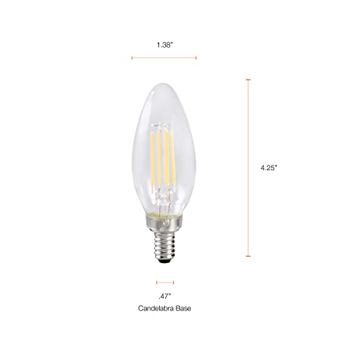 SYLVANIA LED TruWave Natural Series Décor B10 Light Bulb, 60W Equivalent Efficient 5.5W, Candelabra Base, Dimmable, Clear 2700K, Soft White - 2 Pack (40796)