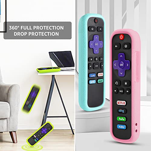 Wevove Case for Roku Remote Cover-3 Pack, Remote case Compatible with Roku TV Remote Cover, Silicone Protective Controller Universal Sleeve Glow in The Dark(Glow Yellow and Glow Pink and Blue)