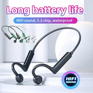 Wireless Bluetooth Bone-Conduction Earphone, Outdoor HiFi Stereo Microphone Headphones, Long Endurance,for Running, Horse Riding, Sports Waterproof Headset, Compatible for iOS Android (Green)