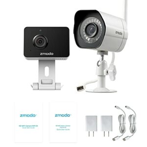 Zmodo Cameras for Home Security (Indoor & Outdoor Camera Bundle), 1080p HD, IP Camera Wireless WiFi, Motion Detection, Two-Way Talk, Night Vision, Remote View, Cloud Service, Work with Alexa/Google