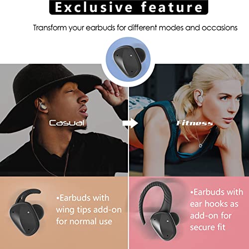 TWS Wireless Earbuds Sport with Earhooks Bluetooth Earbuds with Microphone Waterproof Wireless Ear Buds with Ear Hook for Casual Fitness Running Workout Headphones Gym Ear phones for Android iPhone