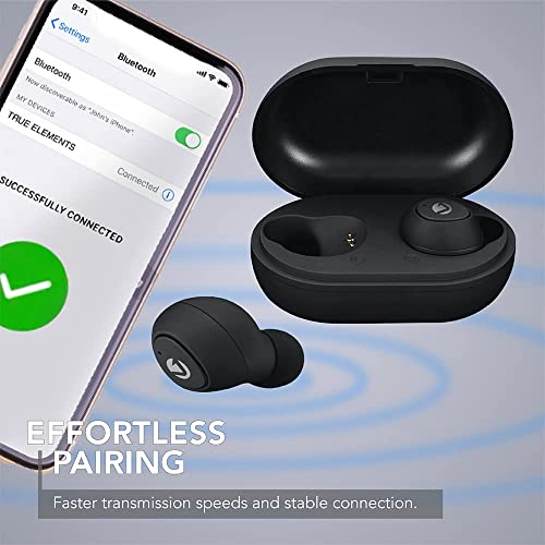 Volkano Type-C True Wireless Earbuds 25 Hours Playtime Bluetooth 5.0 Compact in-Ear Ear Bud Built-in Mic Charging Case, Ideal for Small Ears, Work with iPhone Android - True Element Series [Black]